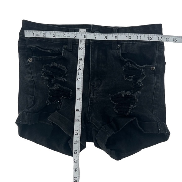 Aeropostale Black High Rise MIDI Cuffed Distressed Jean Shorts Size 8 Women’s - Picture 5 of 5